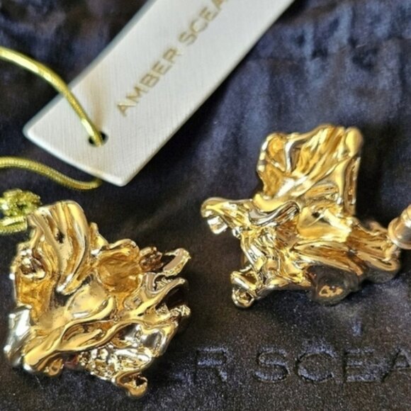 Amber Sceats Reese Earrings 24K Gold Plated Chunky Textured Stud Made in Italy - Picture 8 of 14